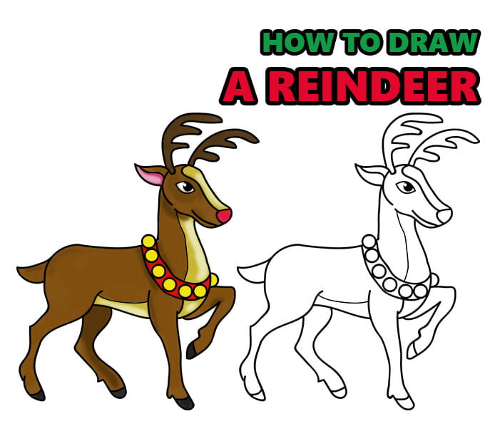 how to draw a reindeer step by step